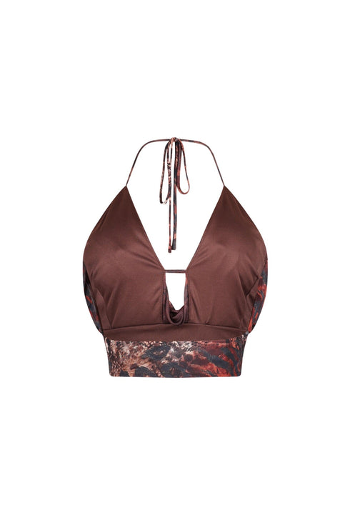 Peek Mode Mesh Print Halter Top