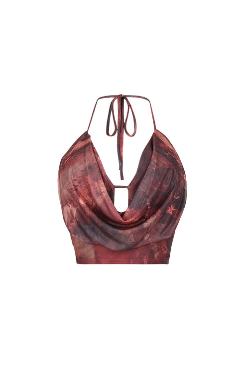 Snappy Mesh Print Halter Neck Tie Top