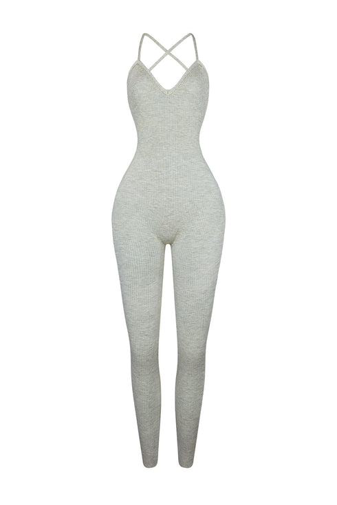 Archives Ribbed Open Back Jumpsuit