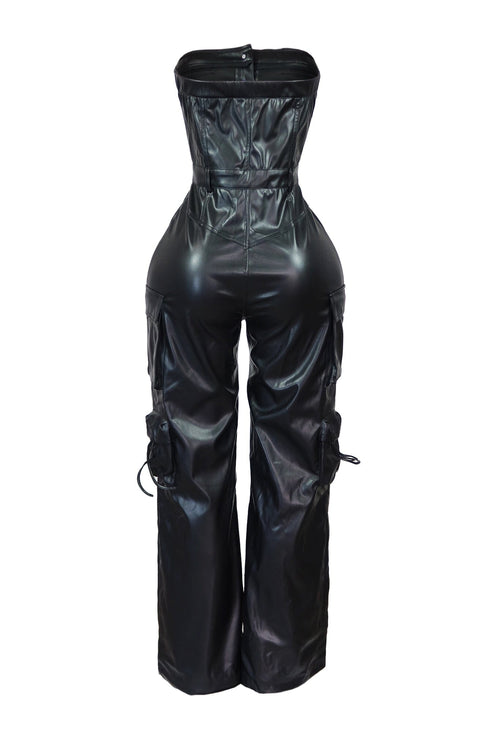 Perfect Night PU Cargo Jumpsuit