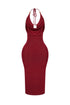 Truffle Slinky Cowl Neck Halter Midi Dress