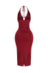 Truffle Slinky Cowl Neck Halter Midi Dress