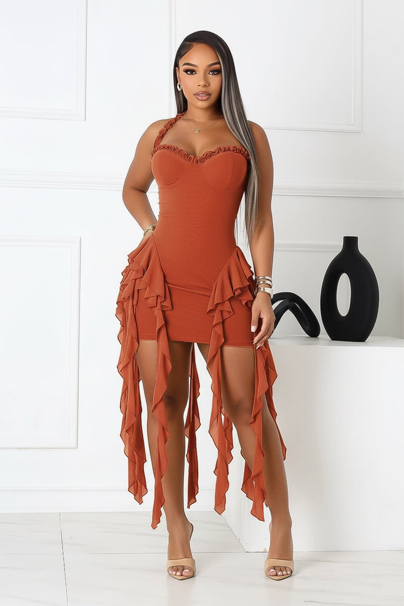 knee length dresses for ladies Call On Me Mesh Halter Tie Ruffle Dress main image 0