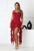 Rumba Mesh Ruffled Halter Dress