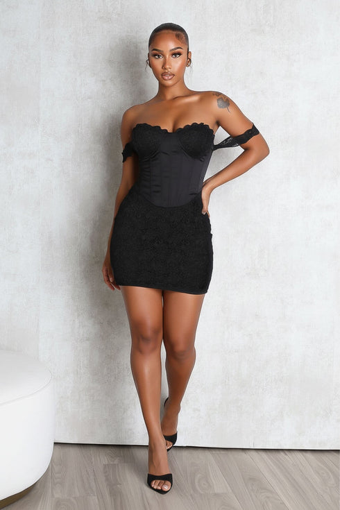 Fever Lace Off Shoulder Mini Dress