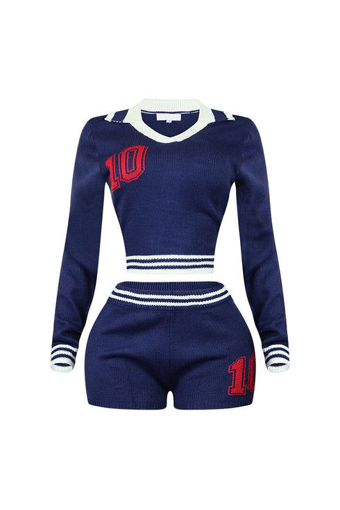 10 Out Of 10 Knit Collared Top & Shorts SET