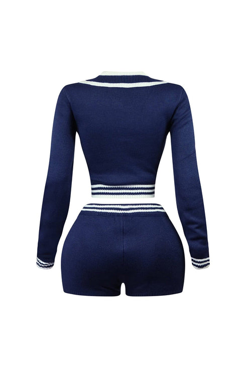 10 Out Of 10 Knit Collared Top & Shorts SET