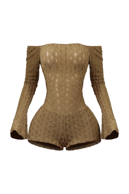 Marissa Off Shoulder Fuzzy Knit Romper