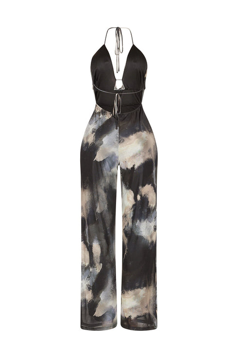 Earthbound Olive Mesh Print Jumpsuit