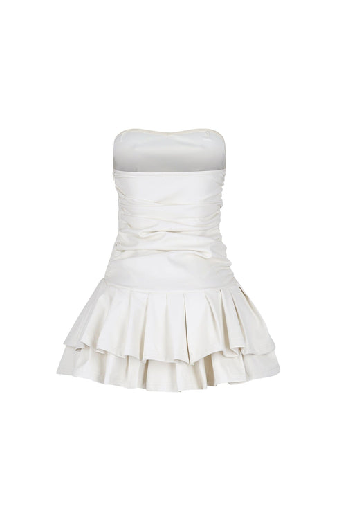 Ruche Bar Faux Leather Mini Dress