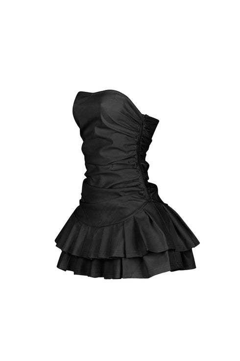 Ruche Bar Faux Leather Mini Dress