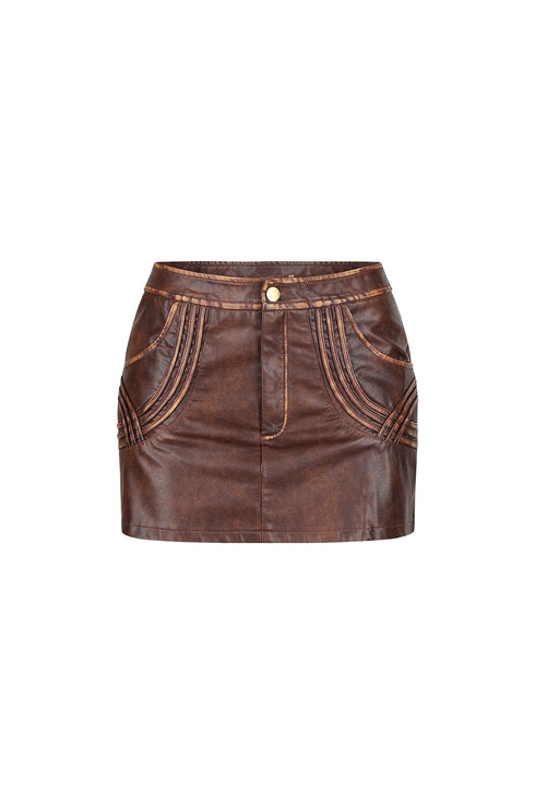 Gritty Washed Faux Leather Mini Skirt