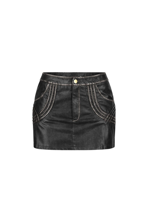 Gritty Washed Faux Leather Mini Skirt