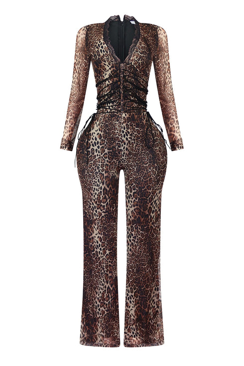 Teddy Leopard Mesh Jumpsuit