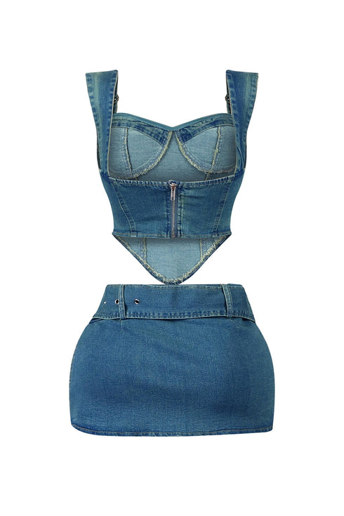 Daniel Washed Denim Corset & Skirt SET