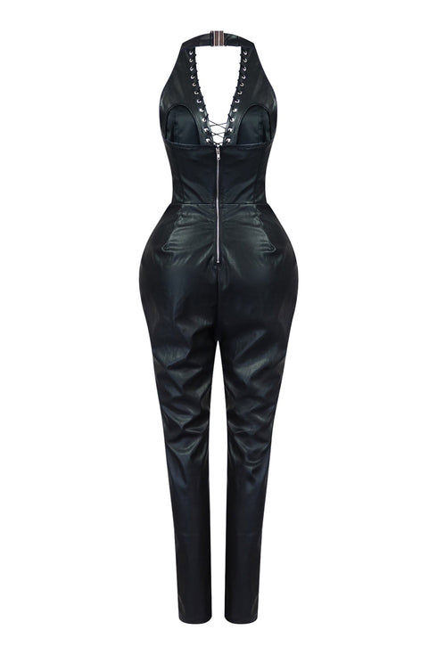 Finley PU Halter Jumpsuit