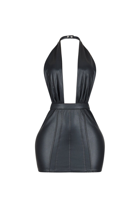 Marfa PU Deep V Neck Dress