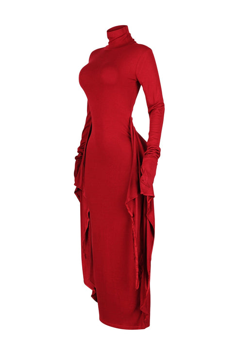 Lazy Noon Thumbhole Mock Neck Maxi Dress