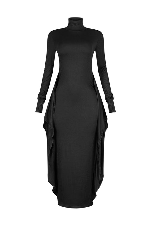 Lazy Noon Thumbhole Mock Neck Maxi Dress