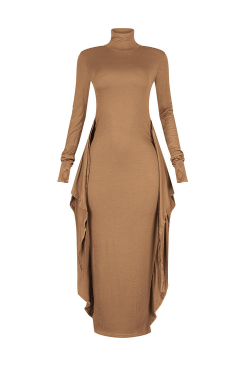 Lazy Noon Thumbhole Mock Neck Maxi Dress