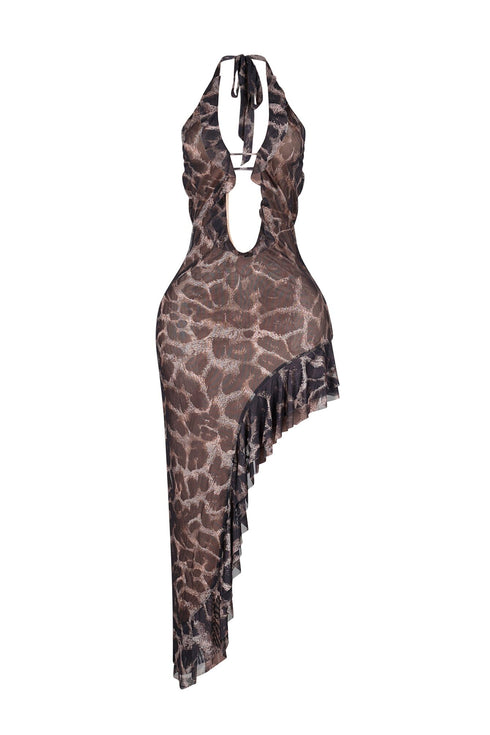 Milo Mesh Leopard Halter Midi Dress