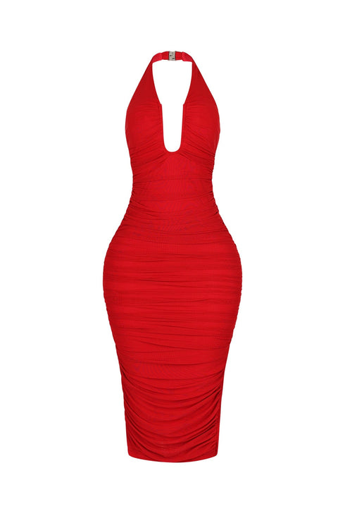 Central U Cut Ruched Midi Dress