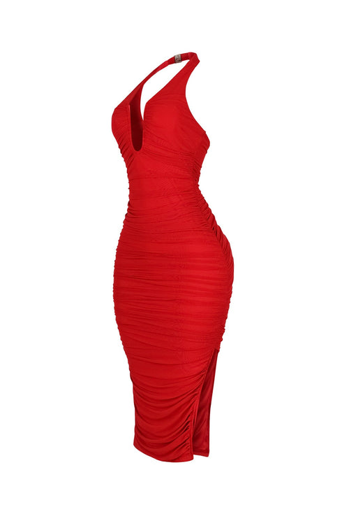 Central U Cut Ruched Midi Dress