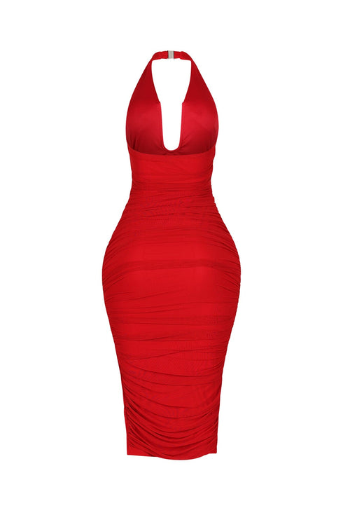 Central U Cut Ruched Midi Dress