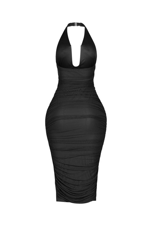 Central U Cut Ruched Midi Dress