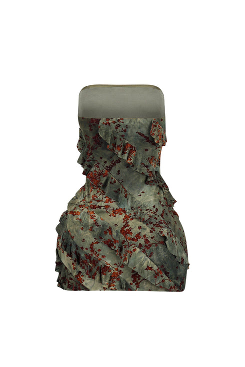 Koenji Velvet Burnout Ruffle Mini Dress