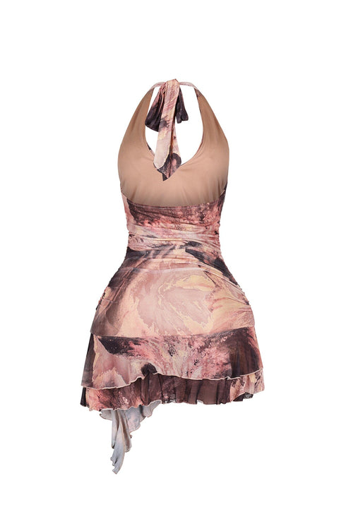 Avila Mesh Print Halter Dress