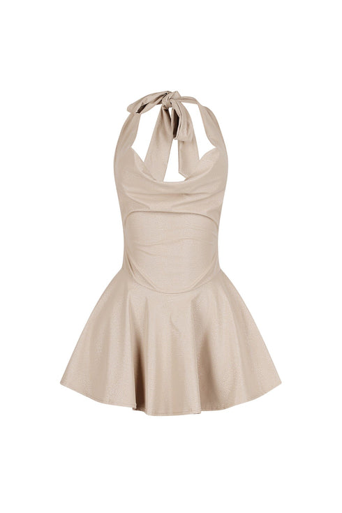 Kova Faux Leather Halter Dress