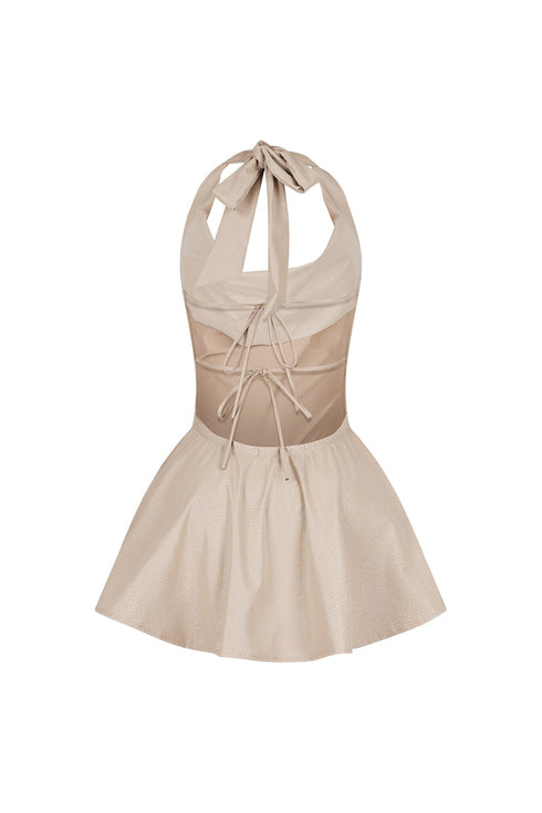 Kova Faux Leather Halter Dress