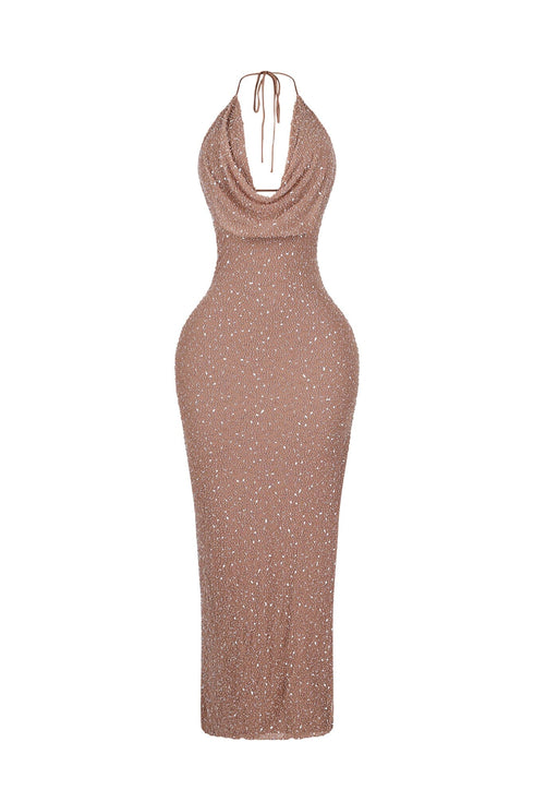 Aria Beaded Cowl Neck Maxi Dress