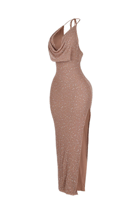 Aria Beaded Cowl Neck Maxi Dress
