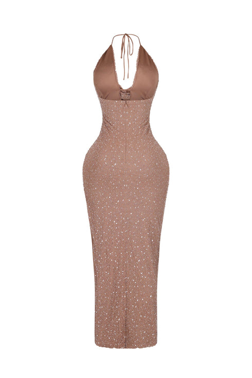 Aria Beaded Cowl Neck Maxi Dress
