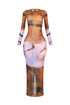 Ronda Mesh Print Long Sleeve Dress
