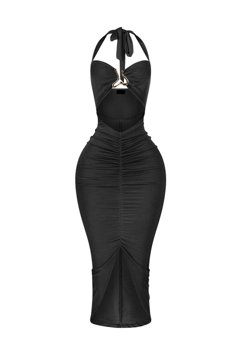 Frontline Flame Halter Ruched Midi Dress