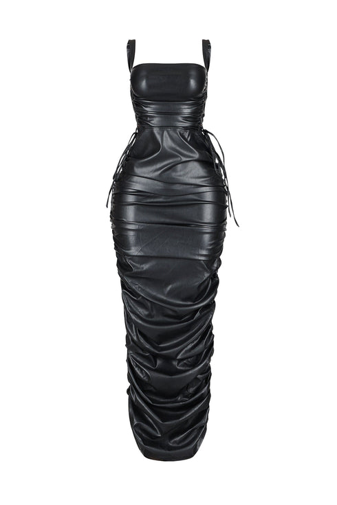 Vicksburg Faux Leather Ruched Maxi Dress