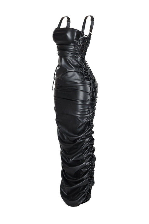 Vicksburg Faux Leather Ruched Maxi Dress
