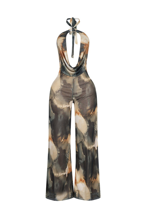Dresden Mesh Print Halter Jumpsuit