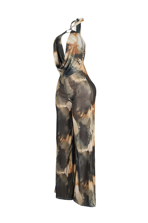 Dresden Mesh Print Halter Jumpsuit