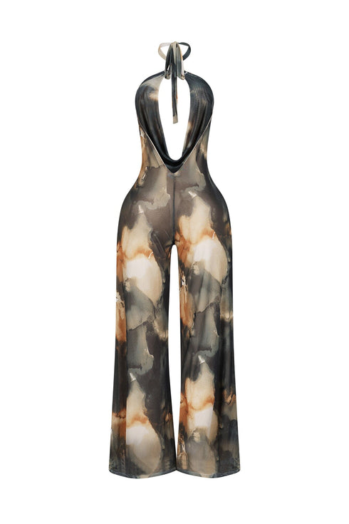 Dresden Mesh Print Halter Jumpsuit