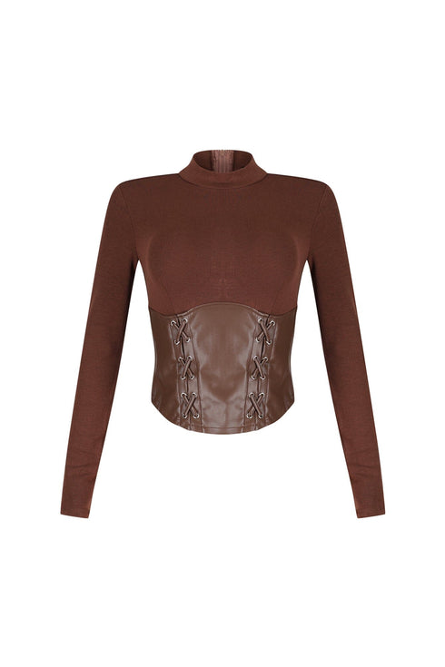 Slate Faux Leather Mock Neck Top