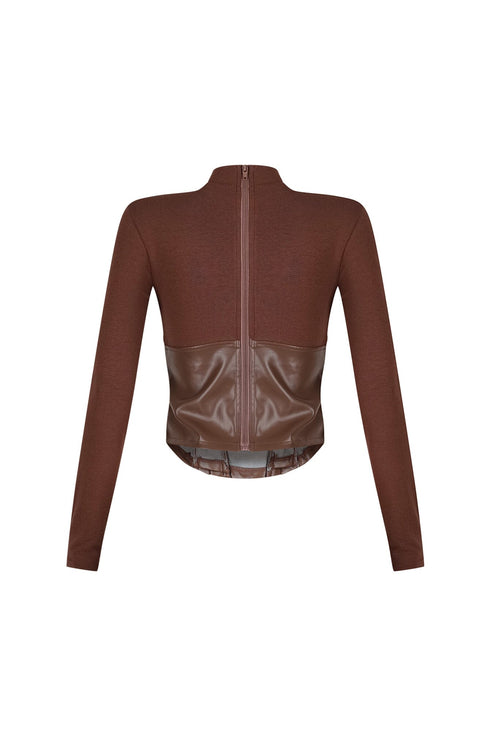 Slate Faux Leather Mock Neck Top