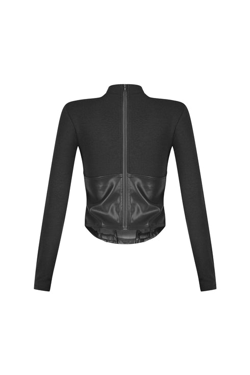 Slate Faux Leather Mock Neck Top