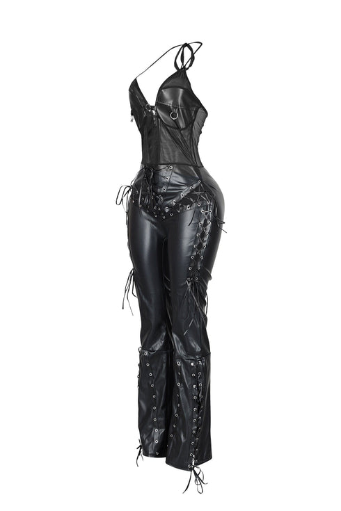 Nasty Girl Sheer Mesh Faux Leather Jumpsuit