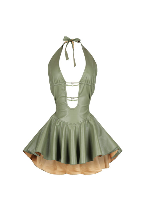 Giselle Faux Leather Flare Mini Dress