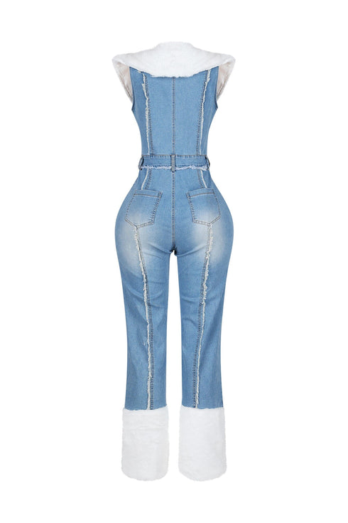 Flurry Charm Faux Fur Denim Jumpsuit