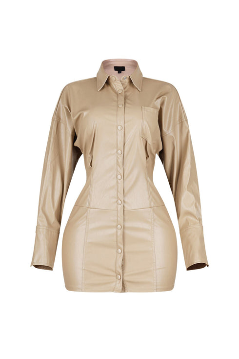 Velora Noir PU Button Up Dress